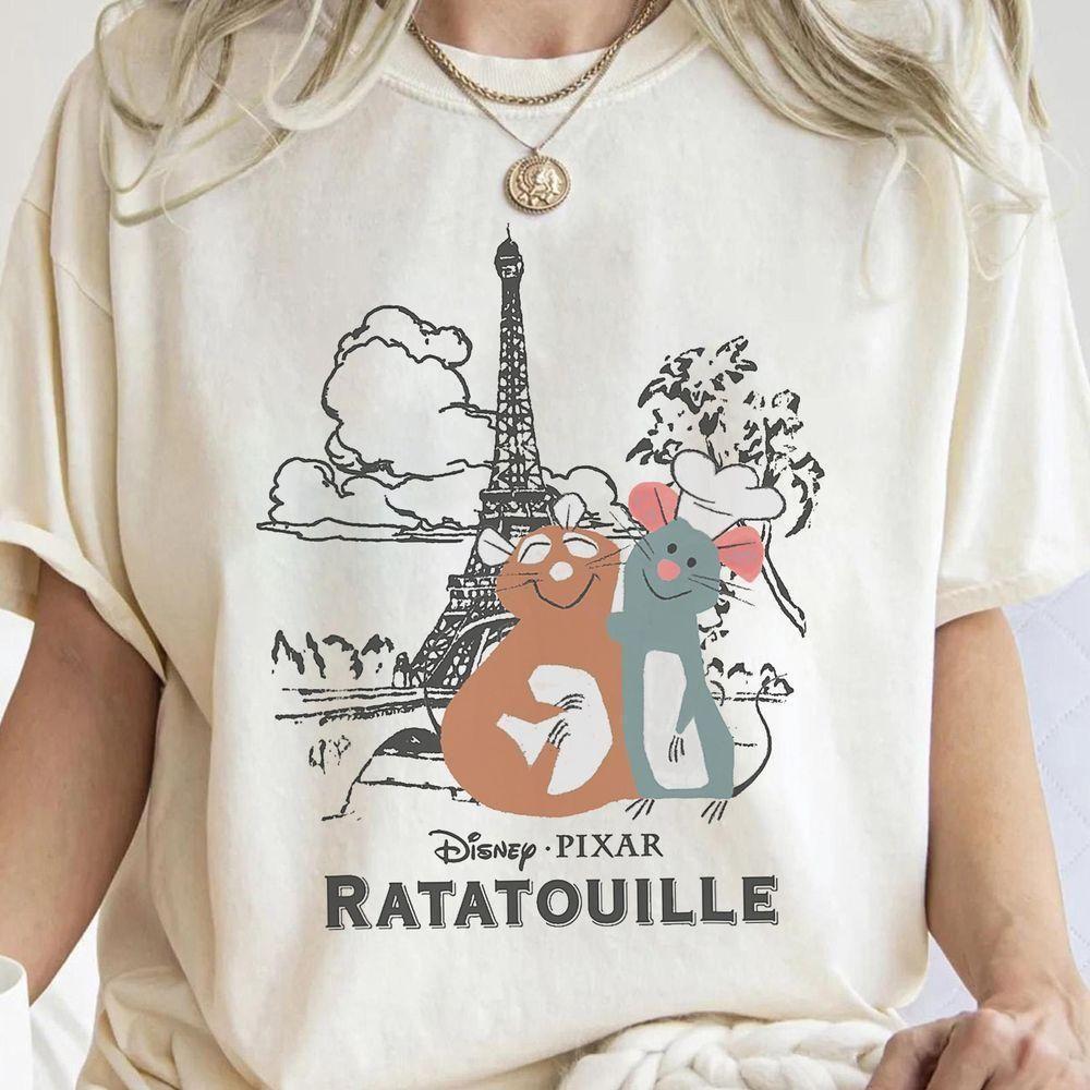 Pixar Ratatouille Remy Emile Cute Hug Paris Shot Disney Vuitino Shirt